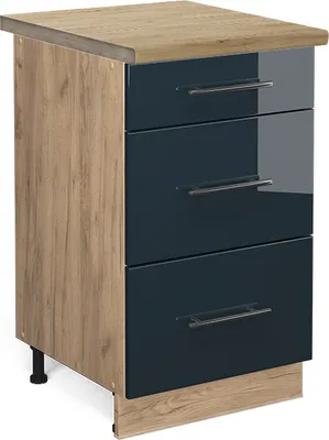 Produktbild von Küchenunterschrank Vicco Fame-Line Dunkelblau Hochglanz 50 cm , AP Eiche, Model 48874