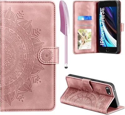 Zdjęcie produktu dla Etui na telefon komórkowy iPhone SE 2022/2020 7 8 skórzane etui z klapką różowe