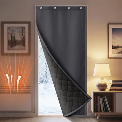 Image de Rideaux thermiques pour porte, panneaux de rideaux - Gris