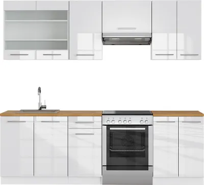 Produktbild von Küchenzeile Vicco Fame-Line Weiß Hochglanz/Weiß 240 cm ohne Arbeitsplatte, Model 34461
