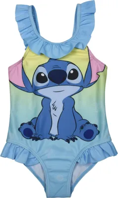 Produktbild von Disney Lilo & Stitch Badeanzug mit Rüschen für Mädchen - Kinder Schwimmanzug Blau 122-128