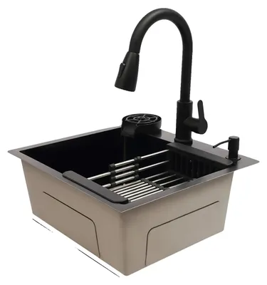 Imagen del producto de Juego de fregadero y grifo para cocina, con grifo extraíble, limpiador de vasos integrado, color