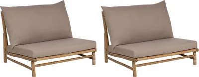 Produktbild von BELIANI Gartensessel 2er Set Hellbraun Bambusholz mit Auflagen Taupe Stoff Rustikal Innen- und Außenbereich Outdoor Terrasse Ausstattung Sitzmöbel