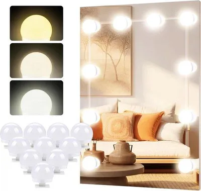 Zdjęcie produktu dla Zestaw oświetlenia LED do lampy lustrzanej – 3 kolory – 9 poziomów jasności – regulowany kabel USB