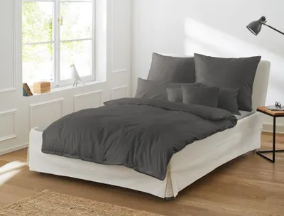 Produktbild von Irisette GmbH & Co. KG Mako-Satin uni Bettwäsche Set uni Paris 8000 Farbe anthrazit Größe 135 x 200+40x80cm