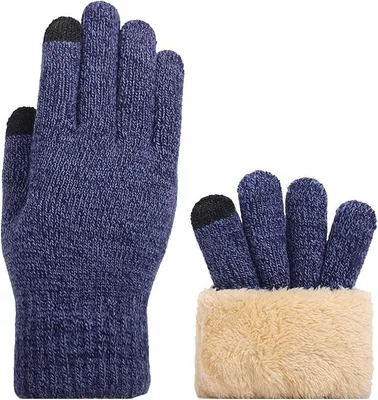 Produktbild von Winterhandschuhe mit Fleecefutter, dicke Strickhandschuhe, Wollhandschuhe, warme Handschuhe für Damen und Herren, Outdoor-Wintergeschenk (blau)