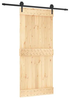 Zdjęcie produktu dla Drzwi przesuwne w kolorze naturalnym i czarnym, 90 x 210 cm, z litego drewna sosnowego