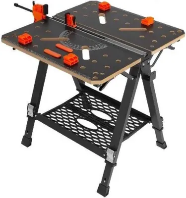 Produktbild von Happyment Klappbarer Arbeitstisch– Professional – Holzarbeit – 7-fach Höhenverstellbar – Klemsystem – 454kg Tragkraft – Schwarz