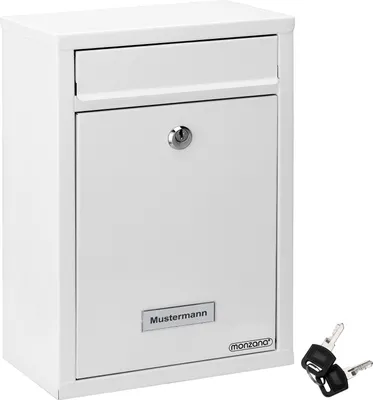 A white mailbox with a lock and two keys.