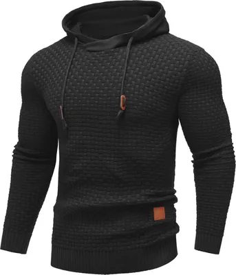 Produktbild von ASKSA Herren Kapuzenpullover Hoodie Herren Waffel Sweatshirt Herren mit Kapuze Casual Langarm Streetwear Hoodie Pullover,Schwarz,L