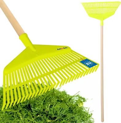 Produktbild von KOTARBAU® Laubrechen Kunststoff mit Stiel Celadongrün 230 x 425 mm Fächerbesen Laubbesen Kunststoff Laubharke groß Laub Rechen Gartenwerkzeug Rasenrechen breit Garten Rechen Kunststoffrechen