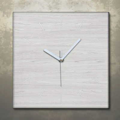 Produktbild von Wohnzimmer Leinwand Uhr Geräuschlos Küche 30x30 Weiß, Holz, Motive, Textur, weiße Zeiger