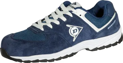 A single blue Dunlop shoe is shown against a white background.