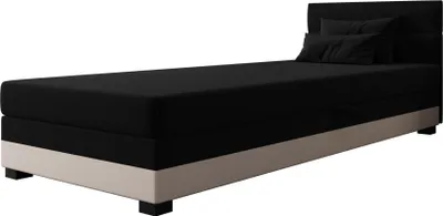 Produktbild von AURA SOFA Boxspringbett TORIN 80x195 Komplett-Set mit Bonell Matratze, Polsterbett mit Bettkästen - Hellbeige/Schwarz, SAWANA 01/14