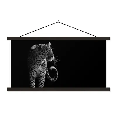 Produktbild von MuchoWow® Textilposter Wildtiere - Leopard - Natur - Schwarz - Weiß 90x45 cm mit schwarzem Rahmen - Klemmleisten