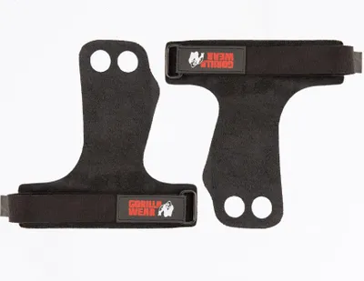 Zdjęcie produktu dla Gorilla Wear 2-otworowe skórzane uchwyty do podnoszenia ciężarów - czarny - S