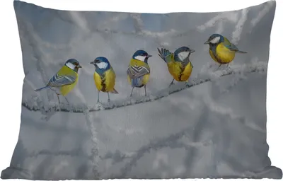 Produktbild von MuchoWow® Outdoor Kissen - Vogel - Kohlmeise - Winter - Schnee - Zweige - 60x40 cm - Wetterfest - Lounge Kissen - Zierkissen - Kissen für Innenräume