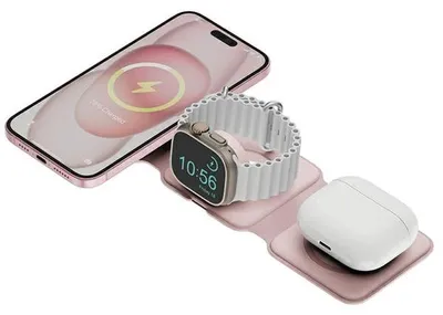 Zdjęcie produktu dla Stacja Bazic GoMag Trio Plus 3w1 15W MagSafe różowy