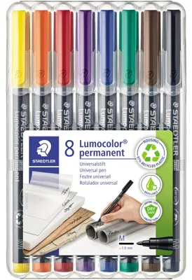 Zdjęcie produktu dla Staedtler 317 WP8, Czarny, Niebieski, Brązowy, Zielony, Pomarańczowy, Czerwony, Fioletowy, Żółty, Czarny, Przezroczysty, Polipropylen (PP), 1 mm, 8 szt.