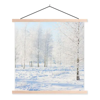 Produktbild von MuchoWow® Textilposter Schnee - Bäume - Winter 60x60 cm mit holzfarbenen Rahmen - Wanddekoration