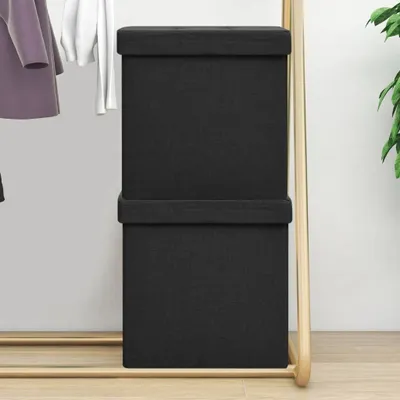 Produktbild von Möbel Hocker mit Stauraum 2 Stk. Schwarz Leinenoptik - Hocker 338772