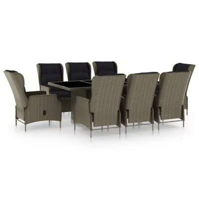 Produktbild von 9-tlg. Garten-Essgruppe mit Auflagen Poly Rattan Braun