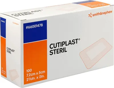 A box of Cutiplast sterile wound dressings.