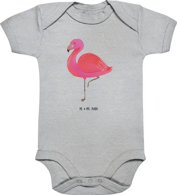 Produktbild von Mr. & Mrs. Panda Strampler Baby Flamingo Classic 12. - 18. Monat - Heather Grey - Geschenk, Selbstliebe, Babybody, Einzigartig, Ich, Freundin, Prächtig, Kurzarmbody