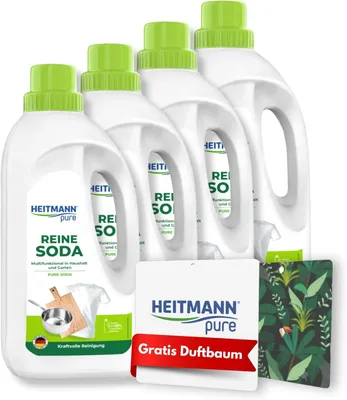 Produktbild von HEITMANN pure Reine Soda | Vielseitiger Reiniger für Fett, Schmutz, Flecken & Gerüche 4 x 1 L + GRATIS Duftbaum