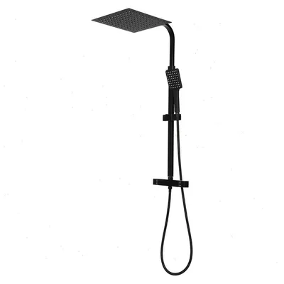 Obrázok produktu pre Sada dažďovej sprchy – termostatická sprchová batéria – štvorcový sprchový hlavica s rozmermi 30 cm – ručná sprcha s 1,5 m hadicou – výškovo nastaviteľná – matná čierna
