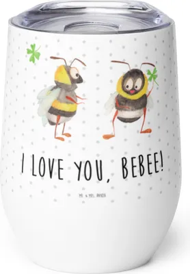 Produktbild von Mr. & Mrs. Panda Thermo Becher Bienen Paar - Weiß - Geschenk, kaffee tasse, glühweinbecher, Weinbecher, Thermobecher, Hochzeitstag, für Frauen, Freundin, Schildkröten