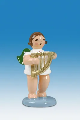 Produktbild von Holzfigur Engel mit Handharfe und Krone Höhe 6cm NEU
