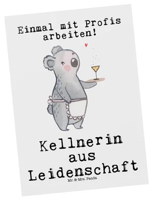 Produktbild von Mr. & Mrs. Panda Postkarte Kellnerin Leidenschaft - Weiß - Geschenk, Ansichtskarten, Ausbildung, bildkarte, Grußkarte, Fotokarte, Postkarten, Restaurant, Spruch