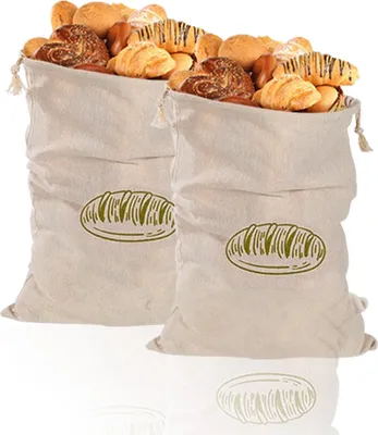 Image de lot de 2 sacs à pain en lin Sacs à pain éco-réutilisables pour garder le pain frais Sacs alimentaires non blanchis en lin naturel