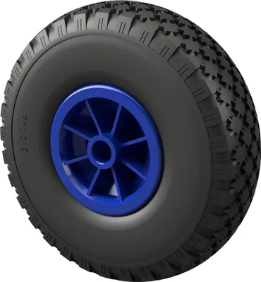 Immagine prodotto di 1 x Ruota in poliuretano Ø 260 mm 3.00-4 cuscinetto a strisciamento ruota del rimorchio volante per carrello manuale a prova di foratura, nero/blu