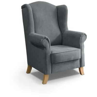 Produktbild von Ohrensessel LEONARDO Relax Sessel für Wohnzimmer, Polstersessel, Plüsch Hellgrau, Holzbeine Buche