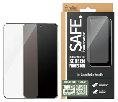 Produktbild von PanzerGlass SAFE. by ® Displayschutz m. Schwarz Rahmen Xiaomi Redmi Note 14s | Ultra-Wide Fit, Xiaomi, Xiaomi - Redmi Note 14s, Trockene Anwendung, Kratzresistent, Schockresistent, Transparent, 1 Stück(e)