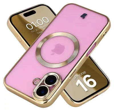 Produktbild von Handyhülle mit Kameraschutz und Magnetring für iPhone 16, Bizon Case GuardO, Transparent-Golden