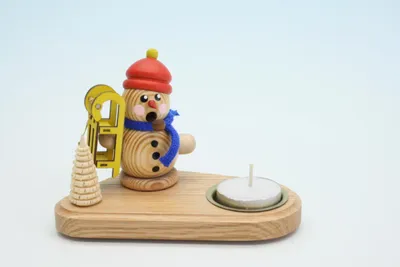 Produktbild von Kerzenhalter mit Teelicht und Schneemann natur Höhe 14cm NEU