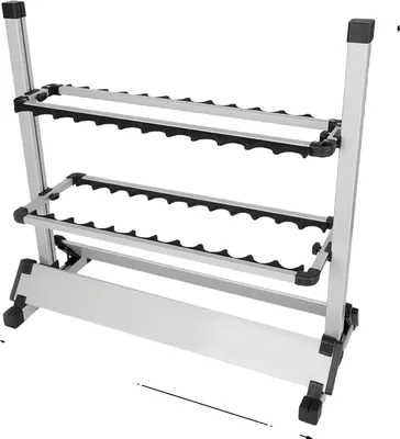 Imagen del producto de Soporte para cañas de pescar, con altura ajustable, diseño que ahorra espacio, color plateado