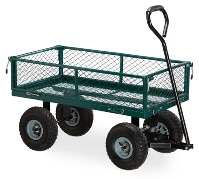 Produktbild von Relaxdays Handwagen, praktischer Bollerwagen für den Garten, Outdoor Transport, klappbare Seitenteile, bis 150 kg, grün