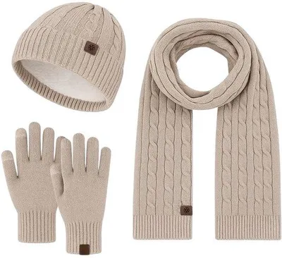 Produktbild von Ultiluxe Winterset für Herren und Damen - Mütze, Schal und Handschuhe - Beige - Uni Winteraccessoire