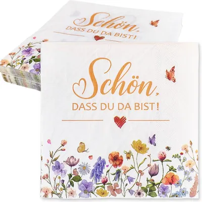 Servietten "Schön, dass du da bist" 33x33 cm, 40 Stück, Airlaid, Blumen
