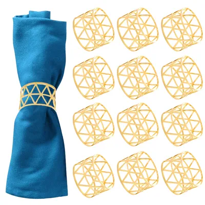 Produktbild von 12 Stück Serviettenringe, goldene Serviettenringe, Weihnachtsserviettenringe, Set mit 12 Serviettenringhaltern aus Metall für Partys oder Tischdekorationen