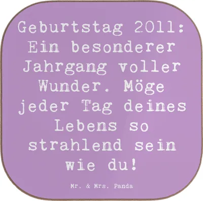 Produktbild von Mr. & Mrs. Panda Untersetzer für Gläser Spruch 2011 Geburtstag - Lavendeltraum - Geschenk, Glas, Erinnerungen, Coaster, besonderer Jahrgang, Glückwunsch, Leben genießen