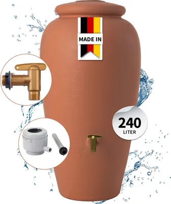 Produktbild von GARANTIA Amphore Komplett-Set 240 Liter terrakotta inkl. Kunststoff-Auslaufhahn und Fallrohranschluss