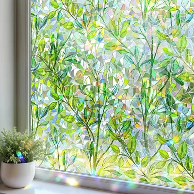 Image de Omgoods - Film décoratif pour fenêtres, effet feuilles vertes, pour plus d'intimité