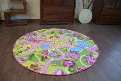 Produktbild von Teppich rund SWEET TOWN für Kinder Straßen Stadt Rosa rund 170 cm