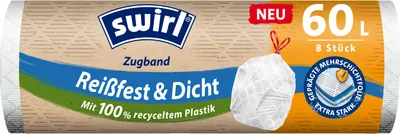 Produktbild von Müllsack mit Zugband 60l weiß 8 Stück Packung mit 8 Stück