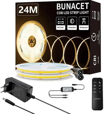 Zdjęcie produktu dla Taśma LED COB 24m 24V 3000K ciepła dimmer pilot zasilacz CRI90